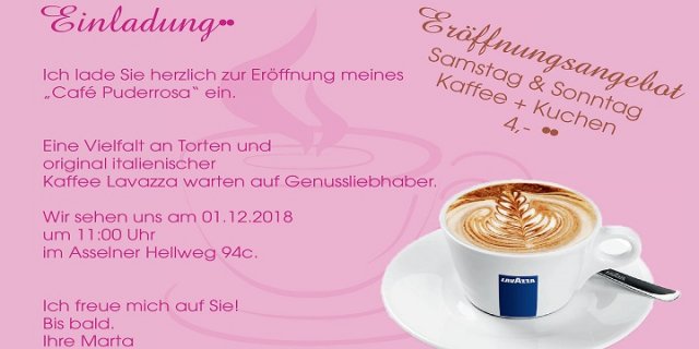 „Cafe Puderrosa“ eröffnet am 01.12.2018 in Dortmund