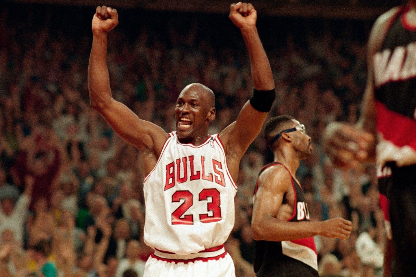Michael Jordan bei einem Heimsieg der Chicago Bulls über die Portland Trail Blazers im Juni 1992.